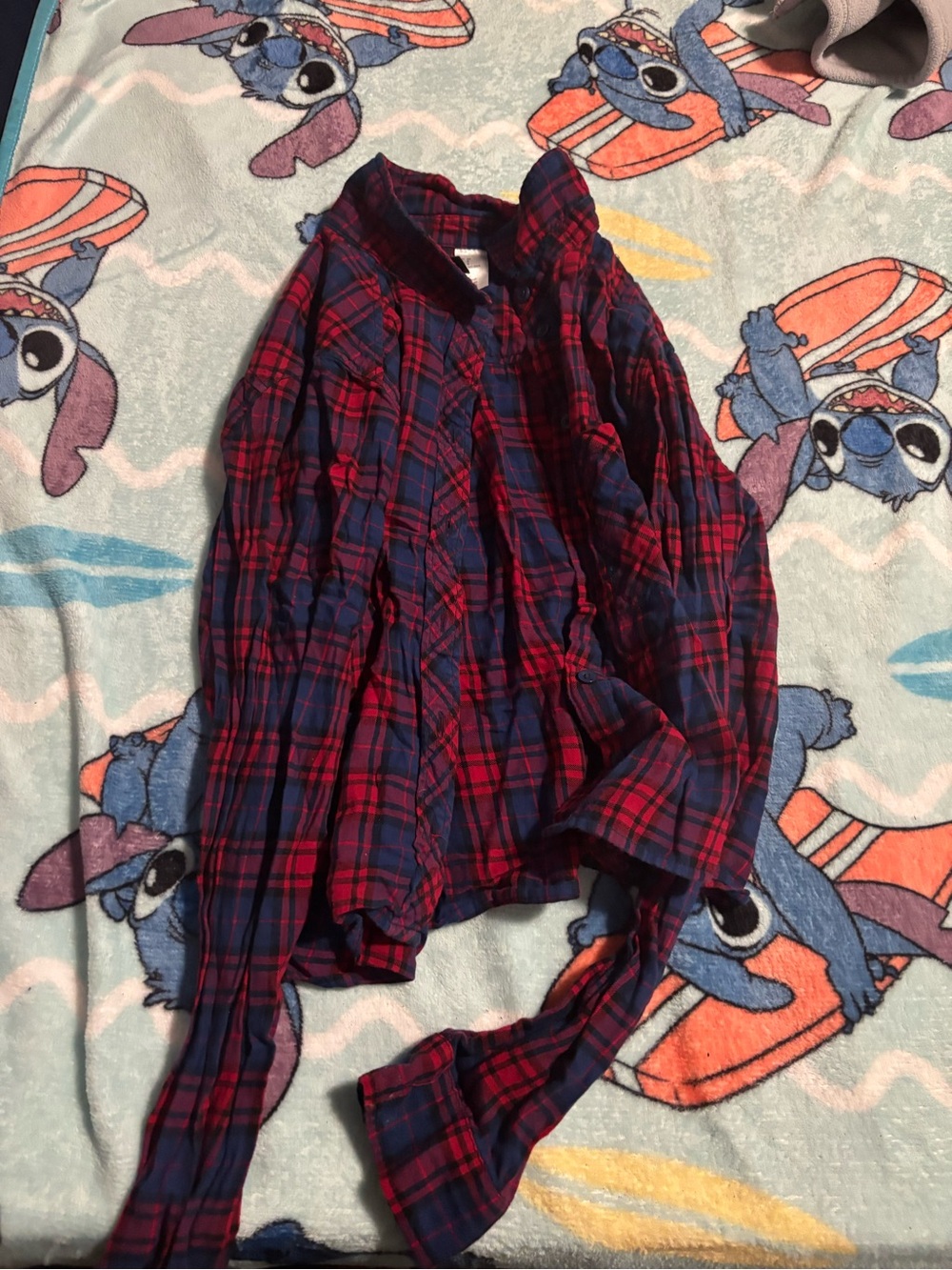 Divided Red and Navy Plaid Button-Down Shirt